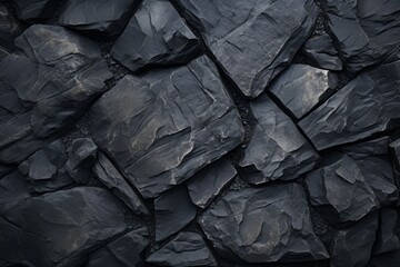 Black slate stone wall texture background. - obrazy, fototapety, plakaty