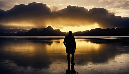 Fototapeta premium silhouette of a person in the sunset