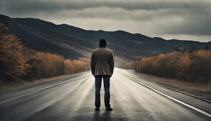 A man standing on the long way
