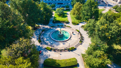Aerial View of Urban Park with Circular Fountain and Green Spaces, Indianapolis
