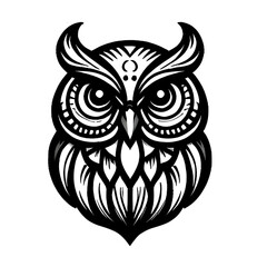 ICON Owl head, black and white outline vector