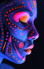 Naklejka premium Black light geometric face paint woman.