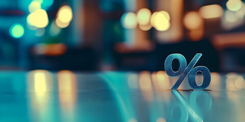 Percentage symbol, or interest, table with reflections
