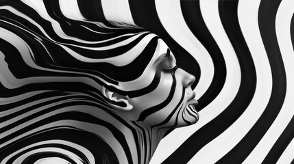 Distorted female attractive bodies, in black and white with a striped pattern - obrazy, fototapety, plakaty