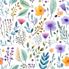 Fototapeta premium Seamless patterns featuring flowers, leaves, and botanical elements ,Simple and minimalistic patterns