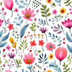 Seamless patterns featuring flowers, leaves, and botanical elements ,Simple and minimalistic patterns