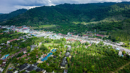 Aerial view of the holiday resort town of Khao Lak on the Andaman Sea coast of Thailand