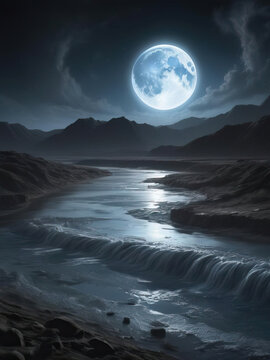 Lunar Halo - Full moon encircled by a mesmerizing lunar halo in a starry night Gen AI