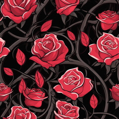 Romantic Roses and Thorns Seamless Pattern