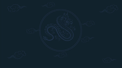 Chinese New Year background vector . Chinese golden dragon, circle pattern, Lunar New Year holiday decoration vector. Oriental culture tradition illustration