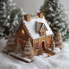 Naklejka premium a simple papercut gingerbread house at christmastime on a white ground --v 6 Job ID: 2cb2af88-28d4-4f3a-bd3a-57063be65622