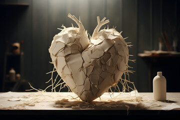 fragile white heart, symbol (Generative AI)