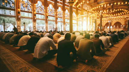 men praying in a religious temple for a ramadan