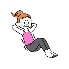 苦しい表情を浮かべながら腹筋運動をしている女性