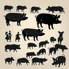 black vector style silhouette of a pig 