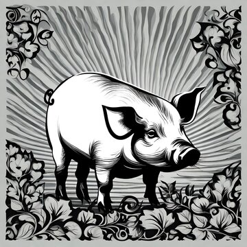 black vector style silhouette of a pig 