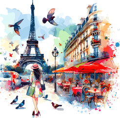 Lifestyle in Paris, everyday scene, tourist woman walking through the streets. Generative AI