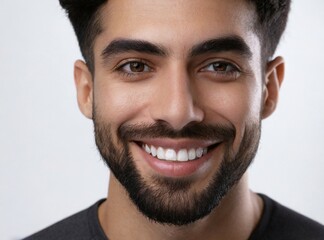 Obraz premium Latin man smiling with clean teeth isolated on white background