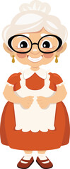 Cartoon vector character stereotypical grandma in the traditional image of a sweet and kind elderly woman