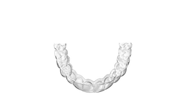 Upper arch transparent clear aligner for teeth straightening moving down 3D render