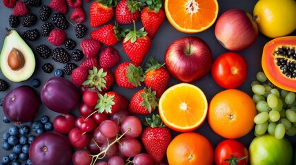 Naklejka na ściany i meble Color fruits, berries and vegetables