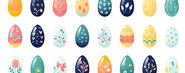 Set of easter eggs flat design on white background, illustration, pastel, easter concept, easter banner
