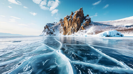 frozen lake Baikal in winter