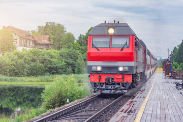 Passenger train approaches to the platform.