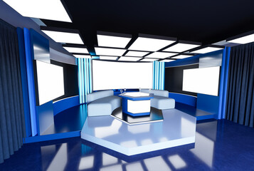 3d Studio interior for news broadcasting, Virtual TV Studio News Set.