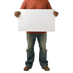 Fototapeta premium Man Holding Blank Sign in Hands, Empty Canvas to Convey Any Message