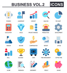 Fototapeta premium business flat icon collection.flat style.contains leadership,profit,growth,analysis,pie chart,production,develop,coffee break,world,research,contracts,results,saving.good for ui app. 
