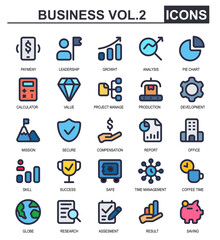 collection business icons.fill color style.contains time management,coffee break,world,research,contracts,results,saving.great for app menu icons.