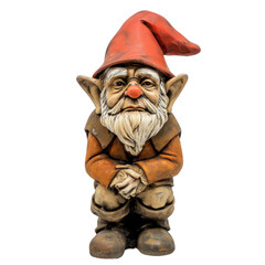 Statue of a Gnome With a Red Hat in a Garden