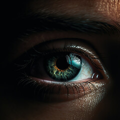 A Close up of a Green Eye in the Dark