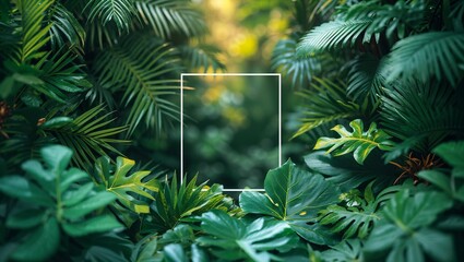 large white square on green tropical background
