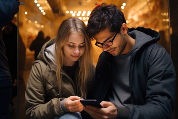 Couple looking at a smartphone