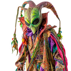 Extraterrestrial Costume, Cloth and Feather Ensemble With Alien Head