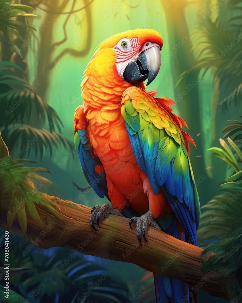 Aufkleber parrot on a tree branch in the jungle. generative ai.