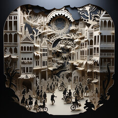 A Papercut of a Bustling Street Market