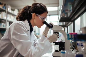 female in a lab looking at some samples