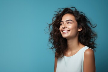 smiling young woman lifestyle potrait color background - obrazy, fototapety, plakaty