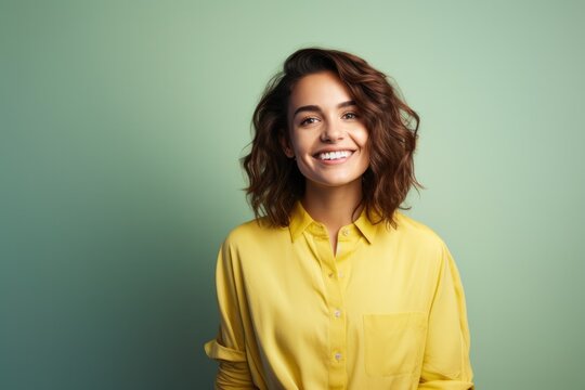 smiling young woman lifestyle potrait color background