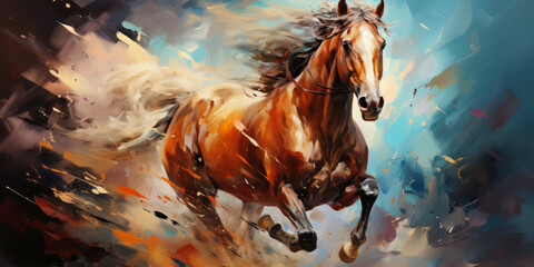 Dynamic abstract painting of a horse in full gallop - 706043440