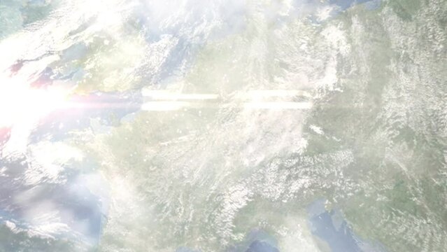 Zoom in from space and focus on Dillingen, Germany. 3D Animation. Background for travel intro. Elements of this image furnished by NASA.