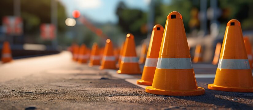 Traffic cones on the road to divert traffic, road repair concept