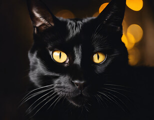 Portrait of a black cat with golden eyes generated with AI