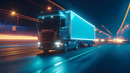 Truck on the road with motion blur background, transportation and logistics concept.