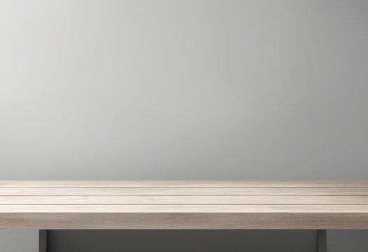 Empty wooden white table over white wall background product display montage High quality photo
