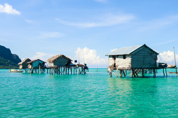 Beautiful landscapes view borneo sea gypsy water village in Bohey Dulang Island, Semporna Sabah, Malaysia.