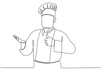 One continuous line drawing of handsome male chef, in hotel restaurant vector illustration concept hand drawn